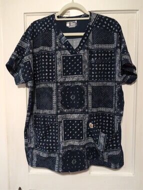 Carhartt Scrub Shirt Blue Cross-Flex Modern Fit Oversized V-Neck Woman  L(1575)E